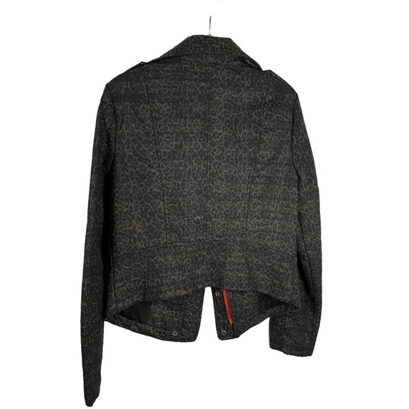 We The Free/ Free People Black Brown Animal Print Moto Red Zip Jacket Coat Sz 4 - Picture 9 of 10